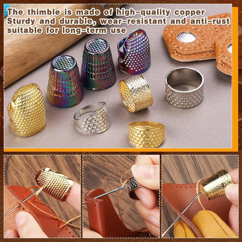 Ftyiwu Sewing Thimble, Hand Sewing Thimble with Storage Box, Adjustable Metal Sewing Thimble, Leather Finger Protector, DIY Hand Sewing Tool Accessories - Image 4